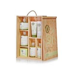Natural cosmetics with Extra Virgin Olive Oil in wooden case